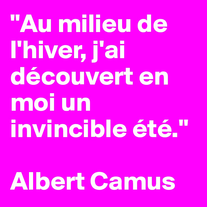 "Au milieu de l'hiver, j'ai découvert en moi un invincible été."

Albert Camus