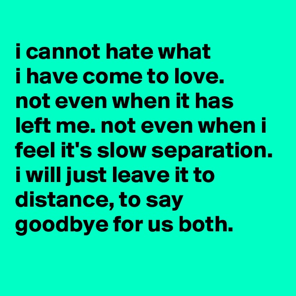 
i cannot hate what
i have come to love.
not even when it has
left me. not even when i feel it's slow separation. i will just leave it to distance, to say goodbye for us both.
