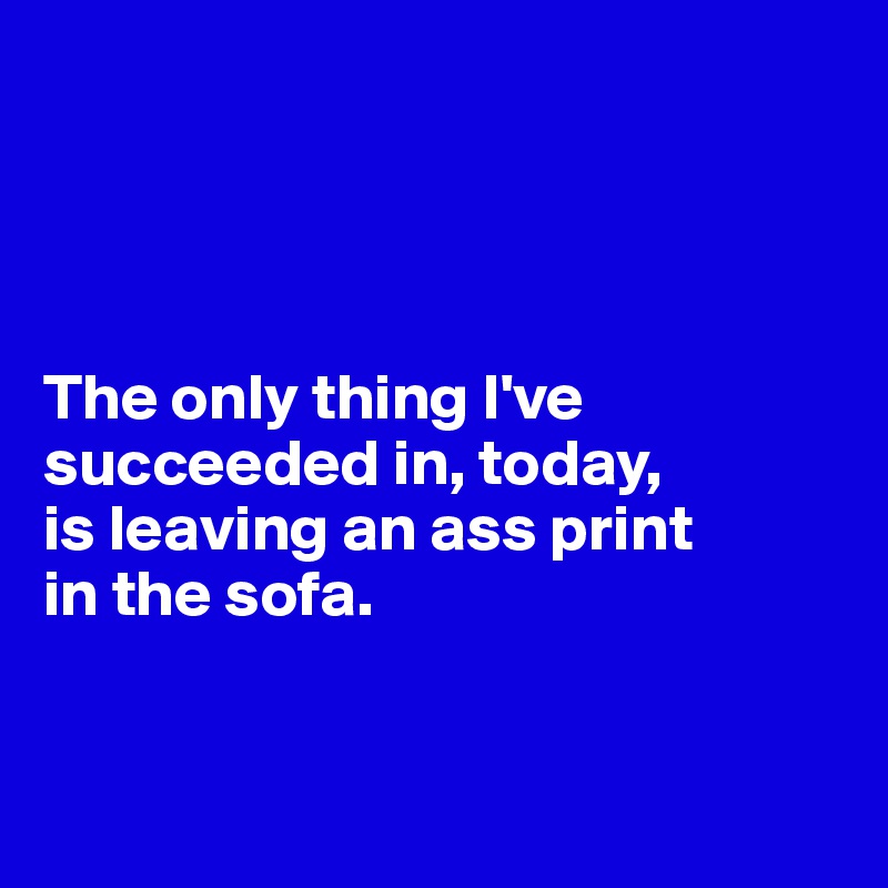 




The only thing I've succeeded in, today, 
is leaving an ass print 
in the sofa.


