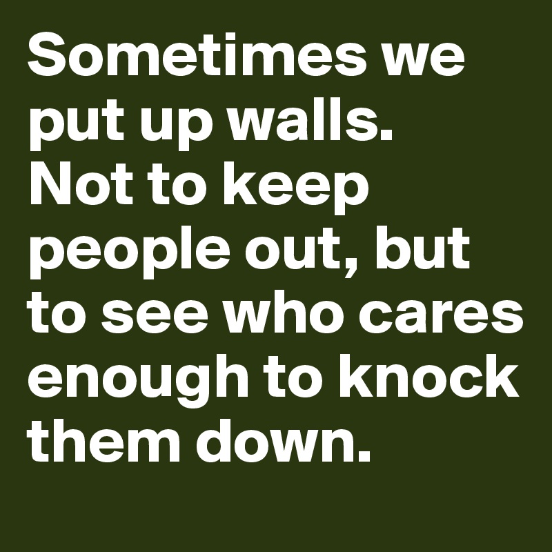 Sometimes we put up walls. 
Not to keep people out, but to see who cares enough to knock them down.
