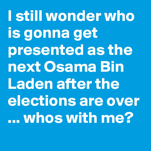 I still wonder who is gonna get presented as the next Osama Bin Laden after the elections are over ... whos with me?