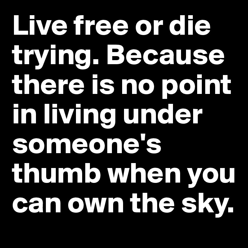 Live free or die trying. Because there is no point in living under someone's thumb when you can own the sky.