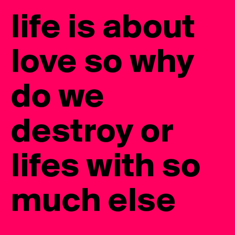 life is about love so why do we destroy or lifes with so much else