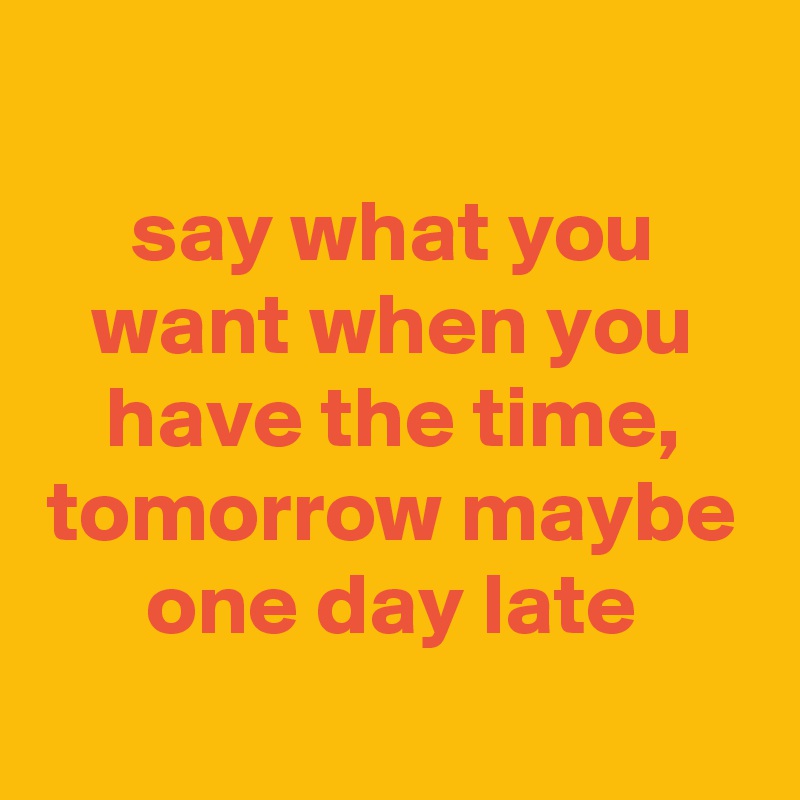 
say what you want when you have the time, tomorrow maybe one day late
