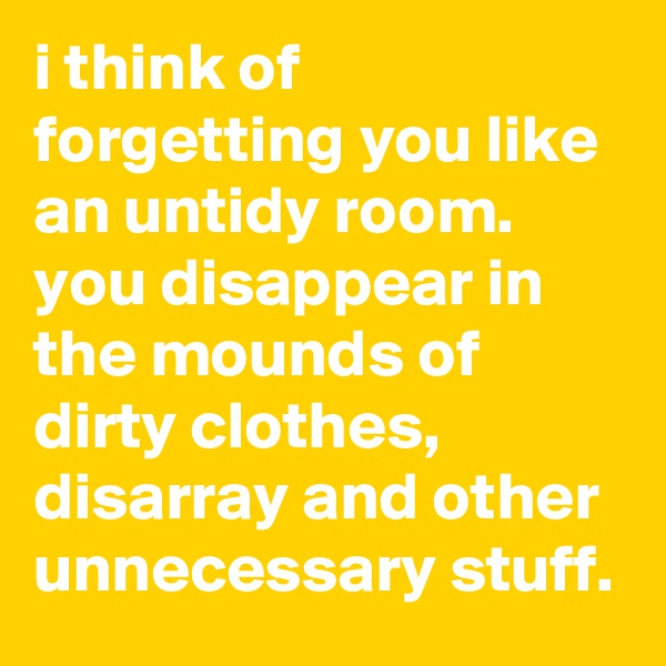 i think of forgetting you like an untidy room. you disappear in the mounds of dirty clothes, disarray and other unnecessary stuff.