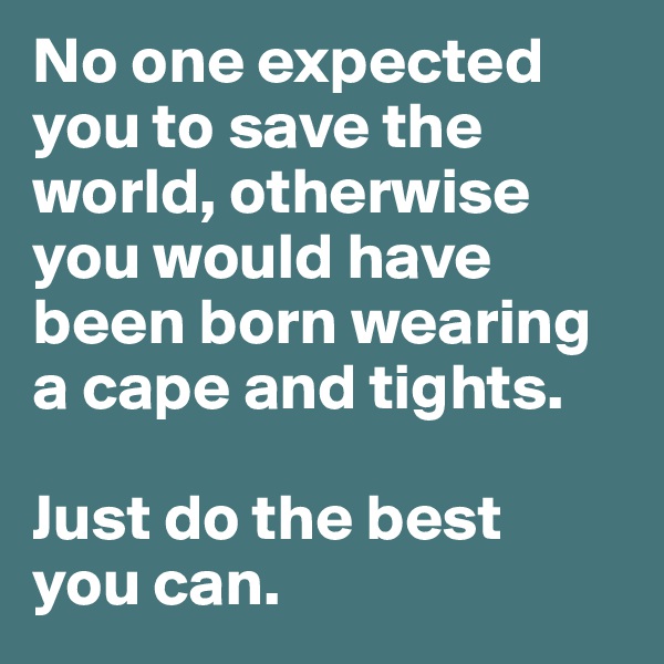 No one expected you to save the world, otherwise you would have been born wearing a cape and tights.

Just do the best 
you can.