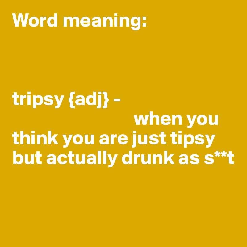 Word meaning: 



tripsy {adj} - 
                               when you think you are just tipsy but actually drunk as s**t 


