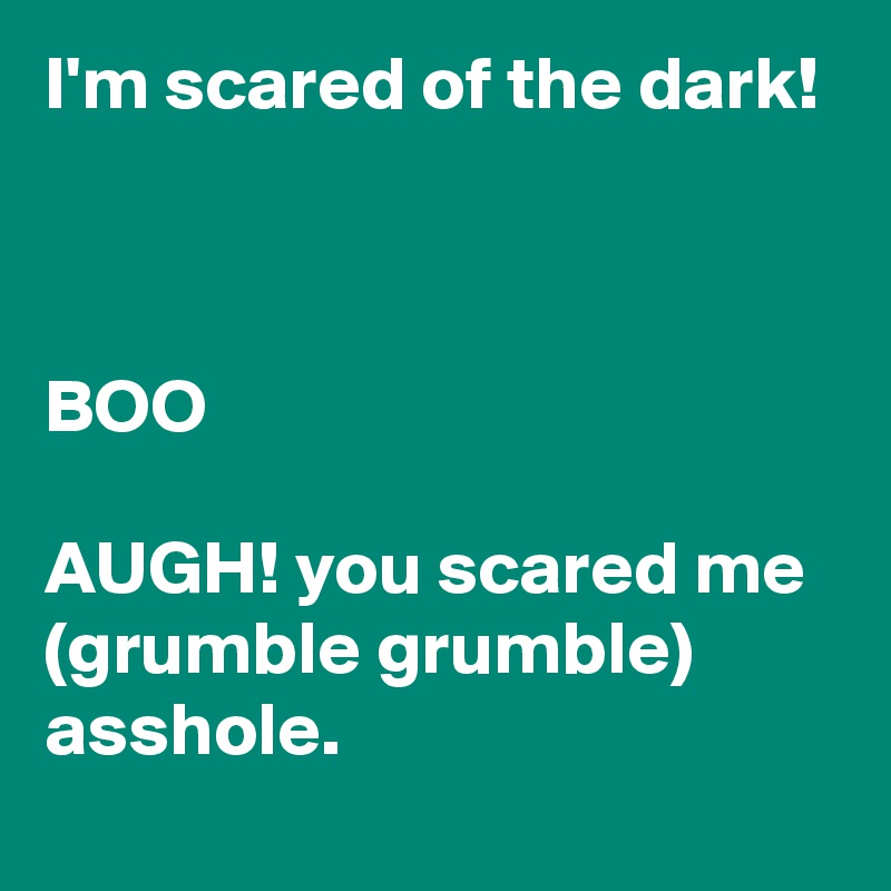 I'm scared of the dark!



BOO

AUGH! you scared me (grumble grumble)
asshole.