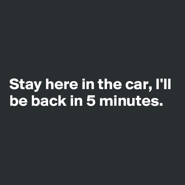 



Stay here in the car, I'll be back in 5 minutes. 


