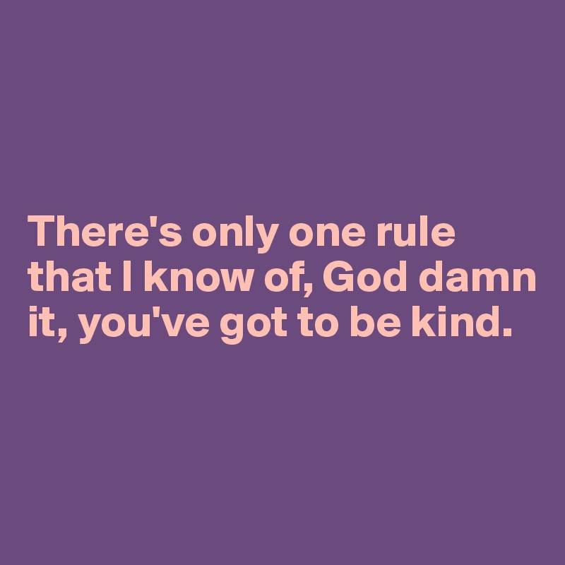 



There's only one rule that I know of, God damn it, you've got to be kind. 



