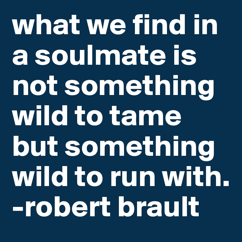 what we find in a soulmate is not something wild to tame but something wild to run with. 
-robert brault
