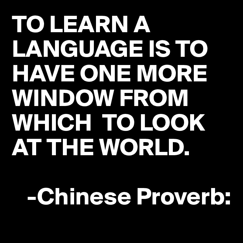 TO LEARN A LANGUAGE IS TO HAVE ONE MORE  WINDOW FROM WHICH  TO LOOK AT THE WORLD.

   -Chinese Proverb: