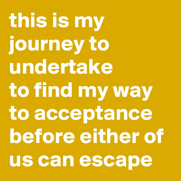 this is my journey to undertake
to find my way to acceptance before either of us can escape