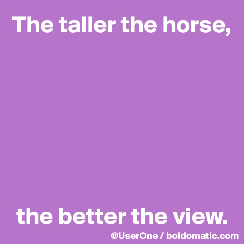 The taller the horse,







 the better the view.