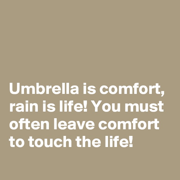 



Umbrella is comfort, rain is life! You must often leave comfort to touch the life!