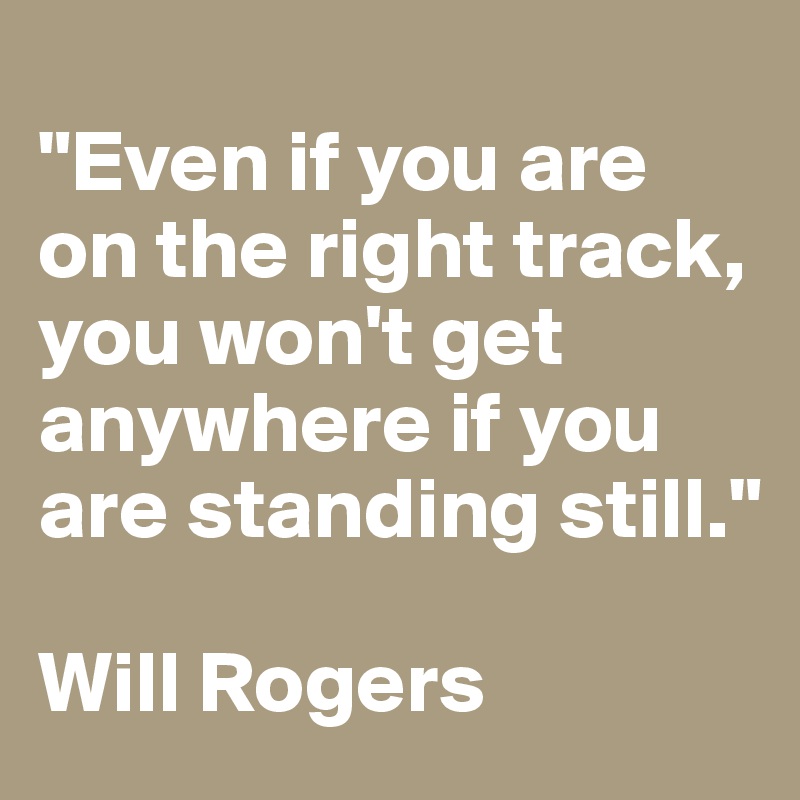 
"Even if you are on the right track, you won't get anywhere if you are standing still." 

Will Rogers