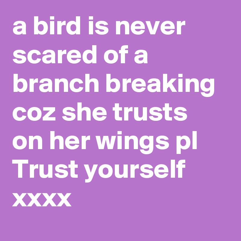 a bird is never scared of a branch breaking coz she trusts on her wings pl Trust yourself xxxx 