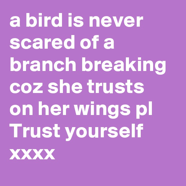 a bird is never scared of a branch breaking coz she trusts on her wings pl Trust yourself xxxx 