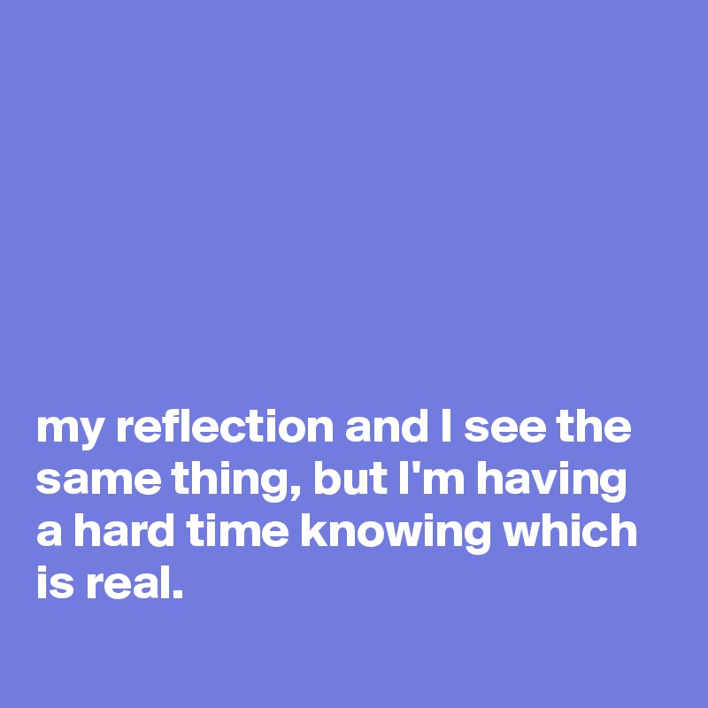 






my reflection and I see the same thing, but I'm having a hard time knowing which is real.
