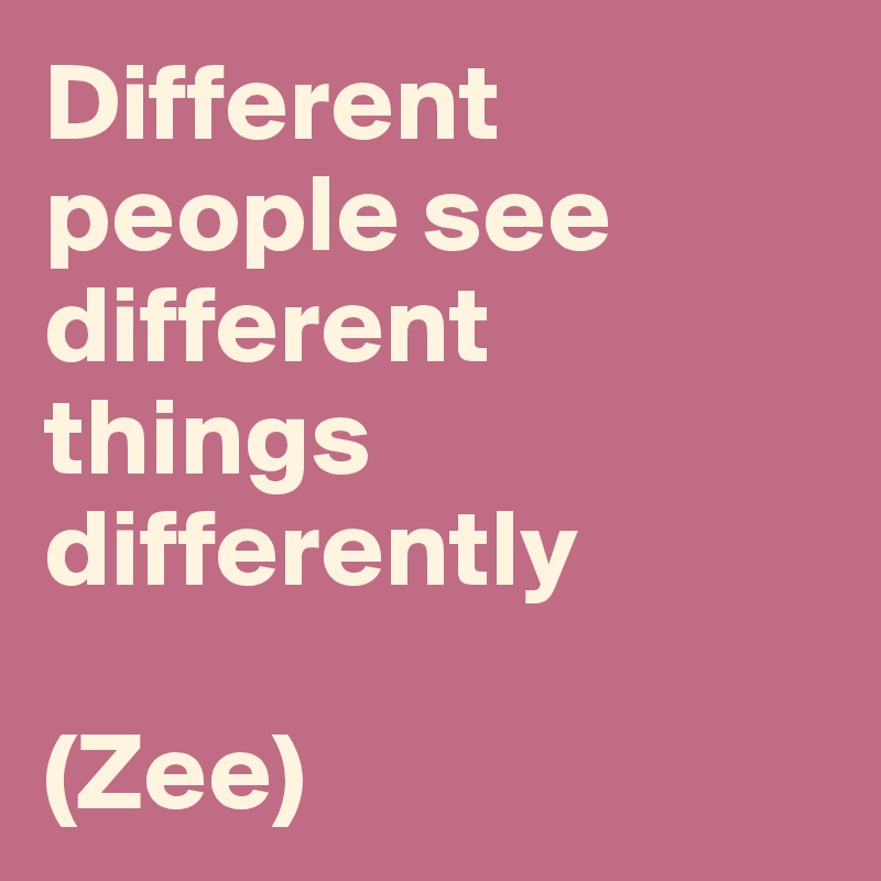 Different people see different things differently 

(Zee)