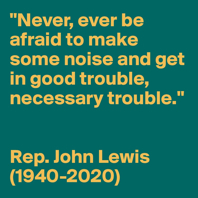 "Never, ever be afraid to make some noise and get in good trouble, necessary trouble."


Rep. John Lewis (1940-2020)