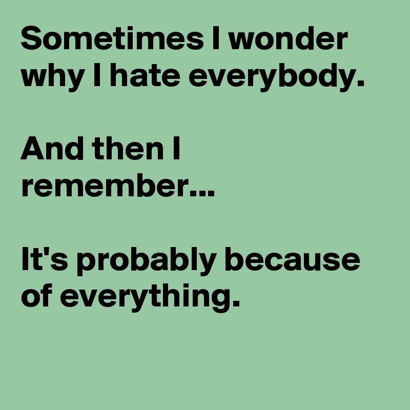 Sometimes I wonder why I hate everybody.

And then I remember...

It's probably because of everything.

