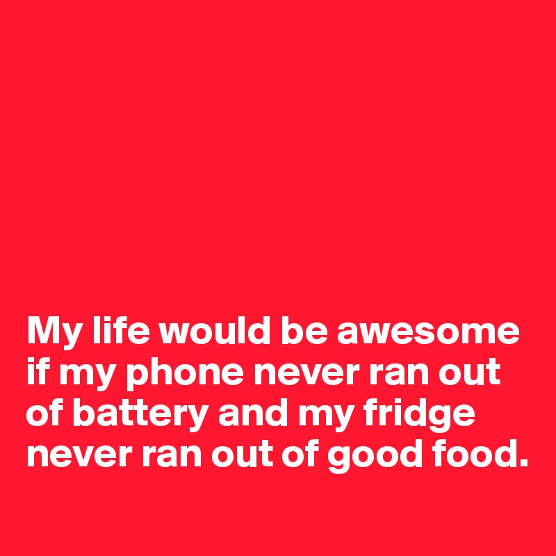 






My life would be awesome if my phone never ran out of battery and my fridge never ran out of good food.