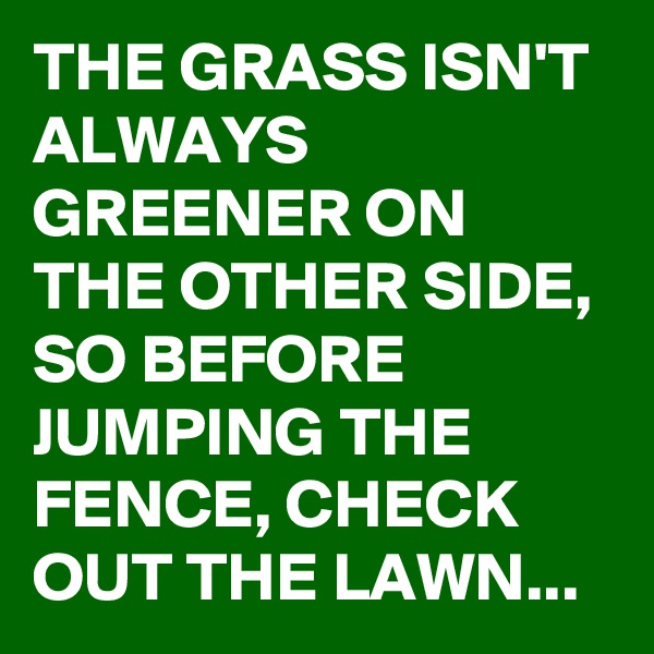 THE GRASS ISN'T ALWAYS GREENER ON THE OTHER SIDE,  SO BEFORE JUMPING THE FENCE, CHECK OUT THE LAWN...