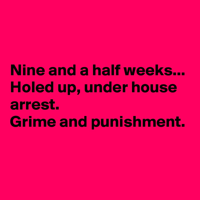 


Nine and a half weeks...
Holed up, under house arrest.
Grime and punishment.


