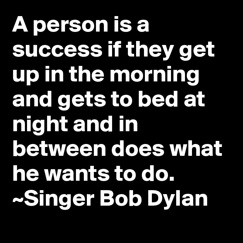 A person is a success if they get up in the morning and gets to bed at night and in between does what he wants to do.
~Singer Bob Dylan
