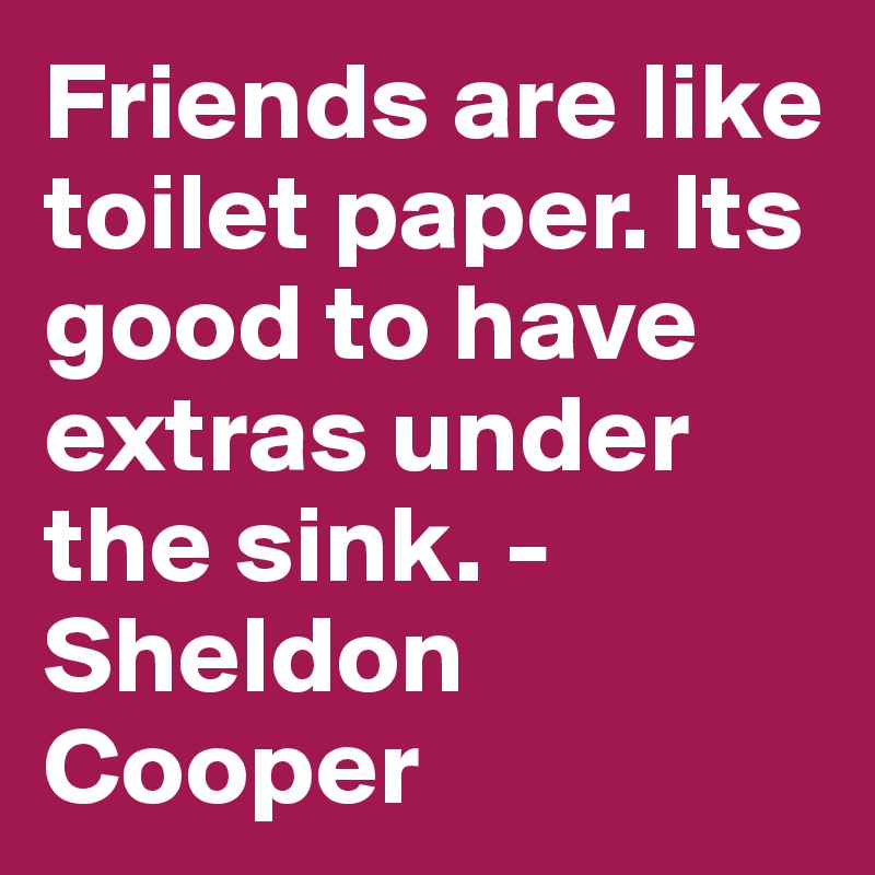 Friends are like toilet paper. Its good to have extras under the sink. -Sheldon Cooper