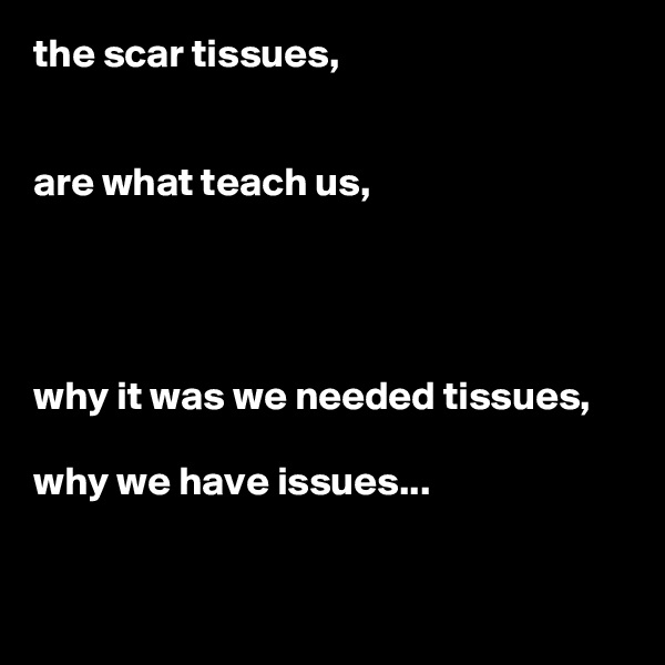 the scar tissues,


are what teach us,




why it was we needed tissues,

why we have issues...



