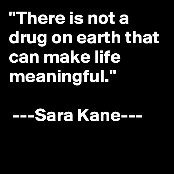 "There is not a drug on earth that can make life meaningful."

 ---Sara Kane---

    