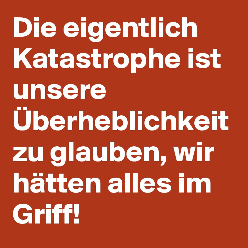 Die eigentlich Katastrophe ist unsere Überheblichkeit zu glauben, wir hätten alles im Griff!