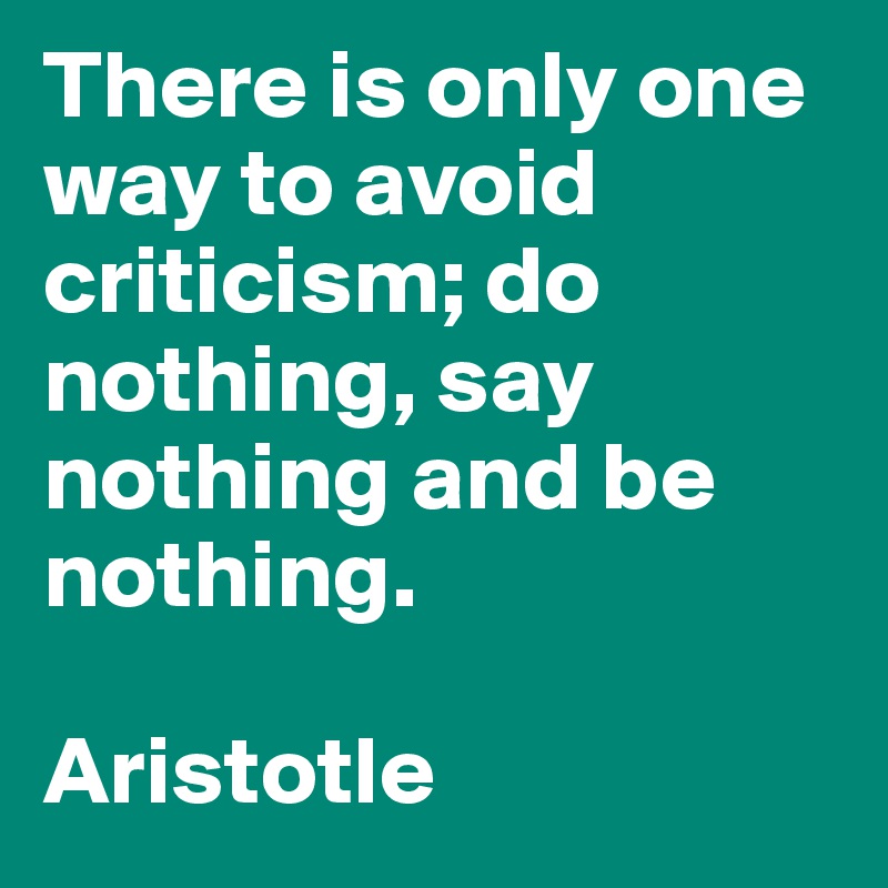 There is only one way to avoid criticism; do nothing, say nothing and be nothing. 

Aristotle