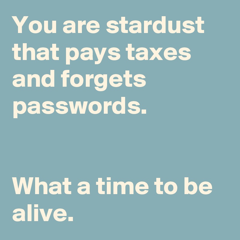 You are stardust that pays taxes and forgets passwords. 


What a time to be alive.
