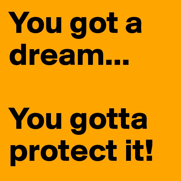 You got a dream... 
 
You gotta protect it!