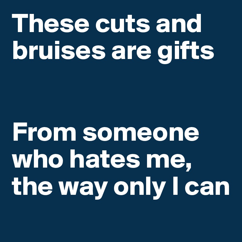 These cuts and bruises are gifts


From someone who hates me, the way only I can