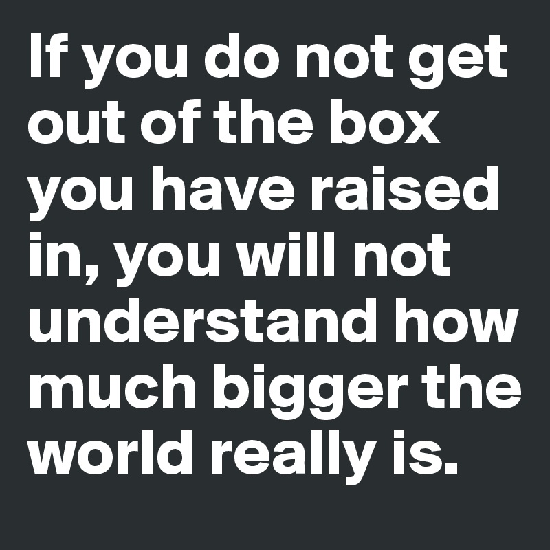 If you do not get out of the box you have raised in, you will not understand how much bigger the world really is.