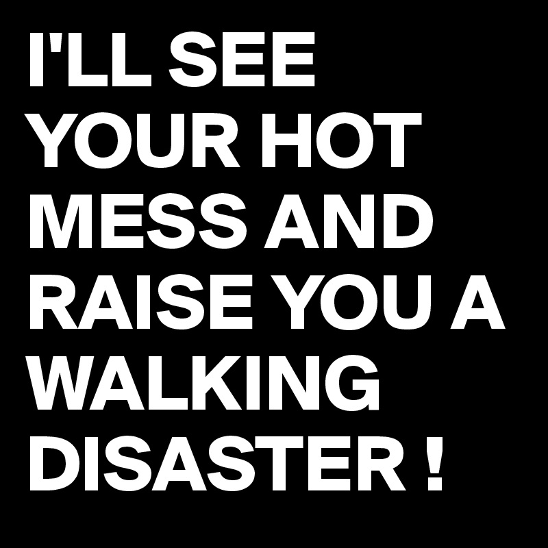 I'LL SEE YOUR HOT MESS AND RAISE YOU A WALKING DISASTER !