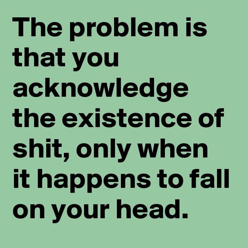 The problem is that you acknowledge the existence of shit, only when it happens to fall on your head.