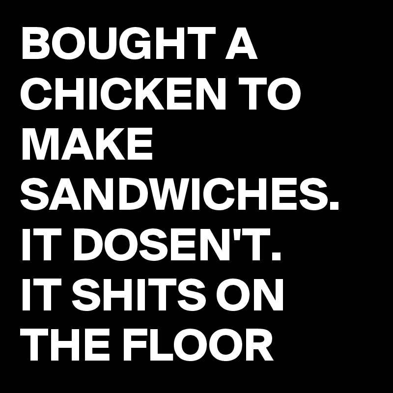 BOUGHT A CHICKEN TO MAKE SANDWICHES. IT DOSEN'T. IT SHITS ON THE FLOOR ...