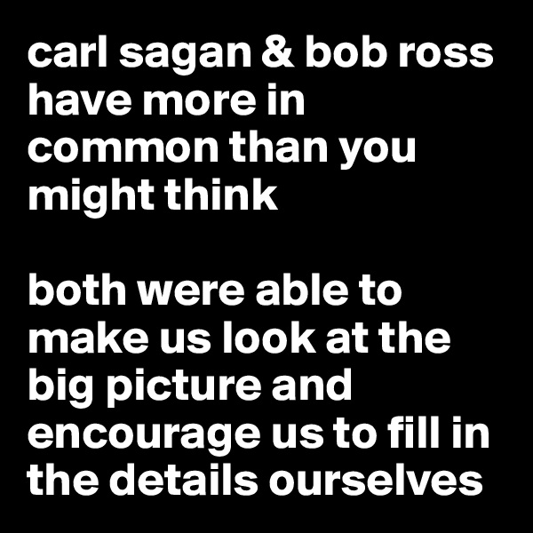 carl sagan & bob ross
have more in common than you might think

both were able to make us look at the big picture and encourage us to fill in the details ourselves