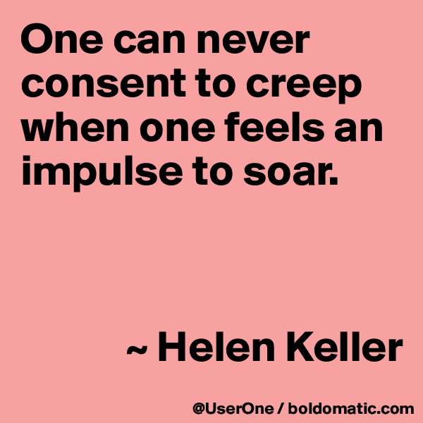 One can never consent to creep when one feels an impulse to soar.



            ~ Helen Keller
