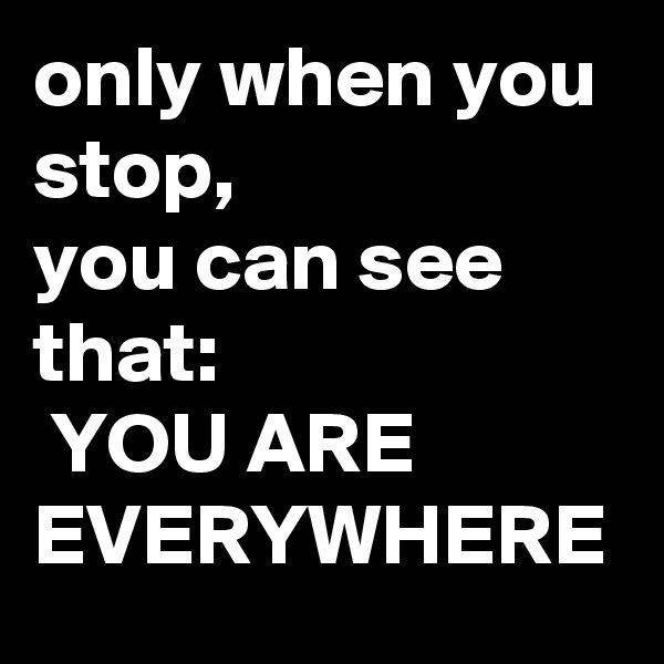 only when you stop, 
you can see that:
 YOU ARE EVERYWHERE