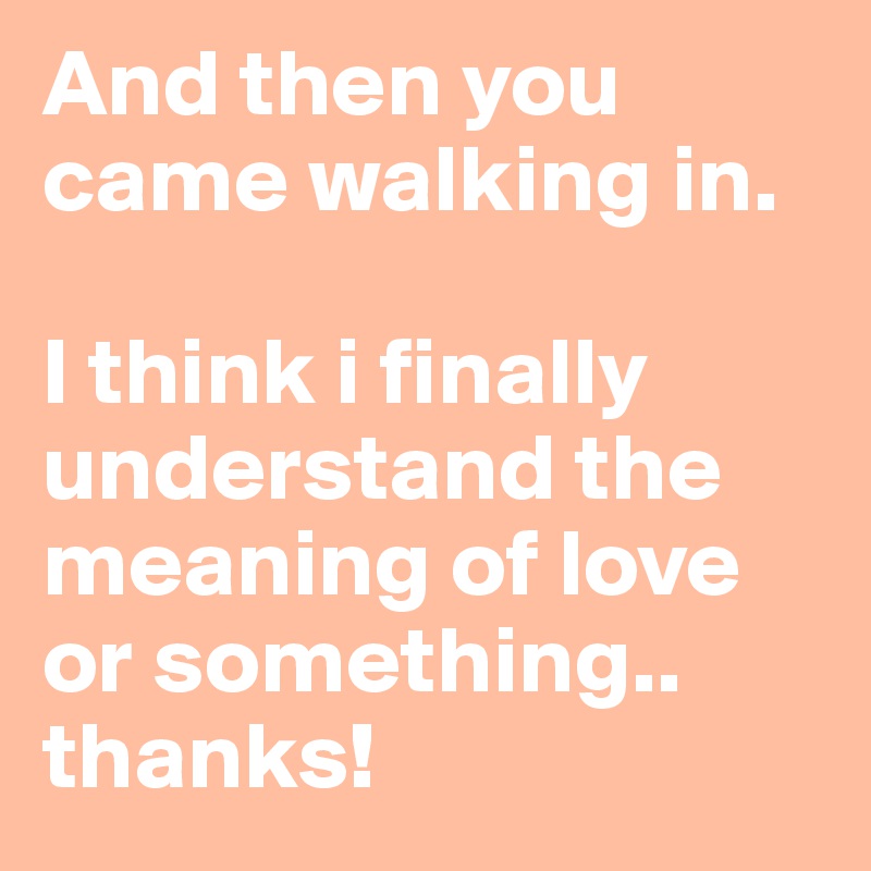 And then you came walking in. 

I think i finally understand the meaning of love or something..  thanks! 