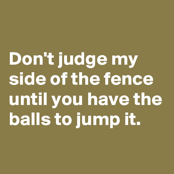 

Don't judge my side of the fence until you have the balls to jump it.
