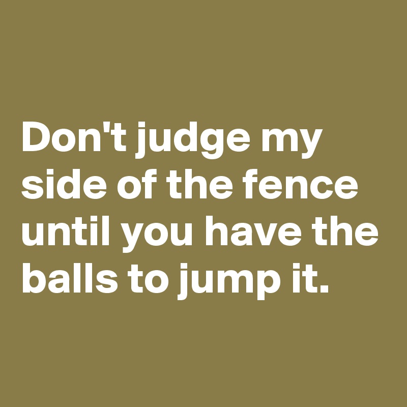 

Don't judge my side of the fence until you have the balls to jump it.
