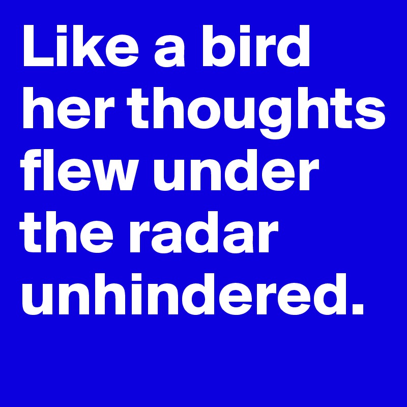 Like a bird her thoughts flew under the radar unhindered.