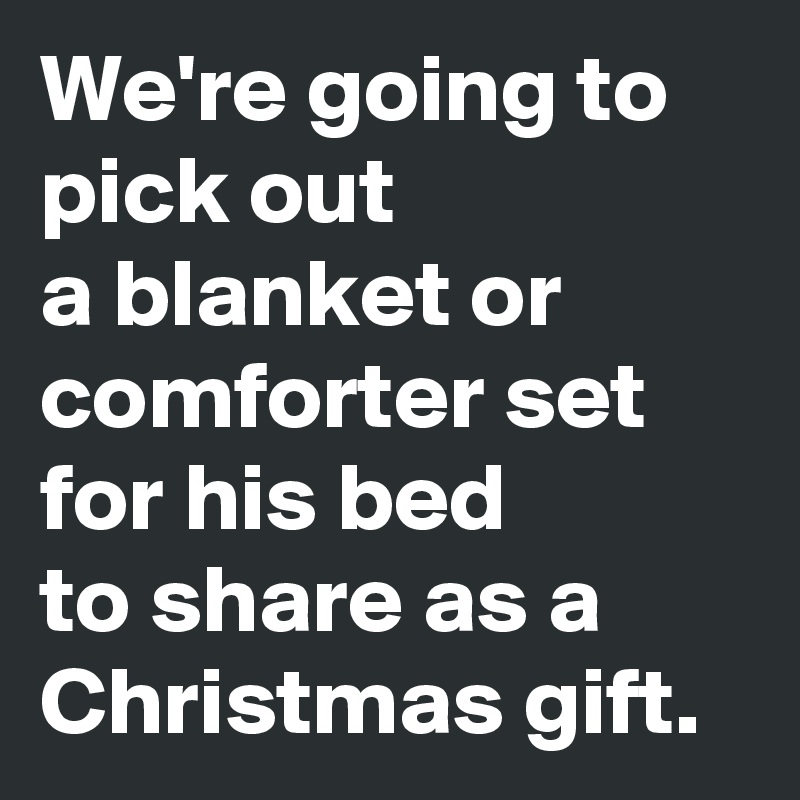 We're going to pick out 
a blanket or comforter set for his bed 
to share as a Christmas gift.